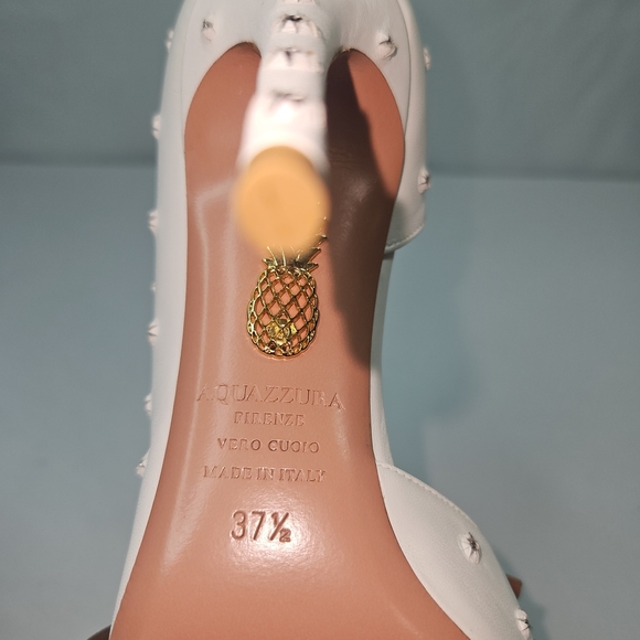 Aquazzura White Stiletto Heels with Studded Embellishments Size 37.5 NWT - Picture 8 of 11